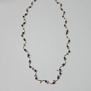 Gold Tone Necklace with Black Beads Y2K Design 17" Length Womens